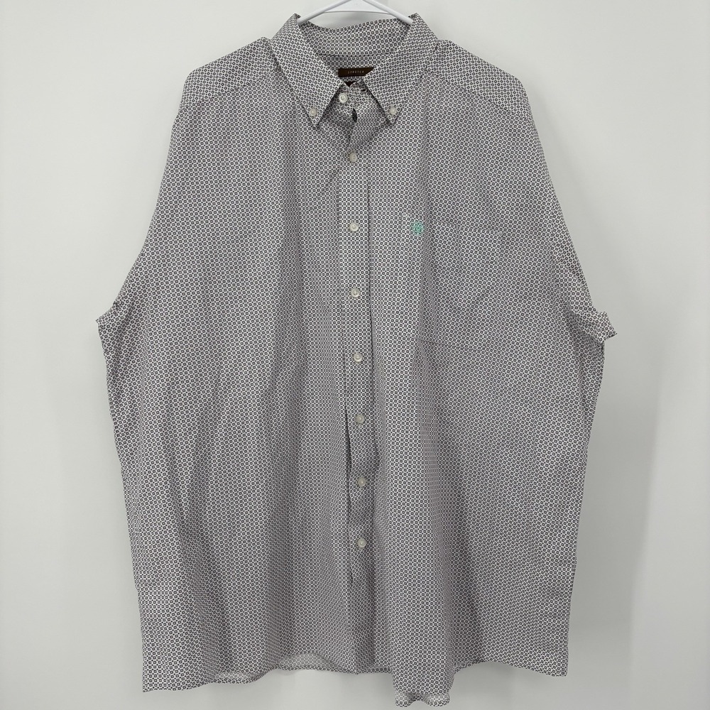 Ariat Button Up Dress Shirt Mens XXL Blue Geometric Pattern Long Sleeve Stretch